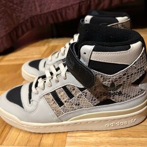 adidas High-Top Sneakers in Black, Cream & Snake Print